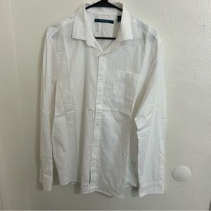 Perry Ellis Mens Size Large Dress Shirt Long Sleeve White 100% Cotton Button Up